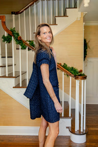 Sail To Sable - Metallic Tweed Short Sleeve Shift Dress