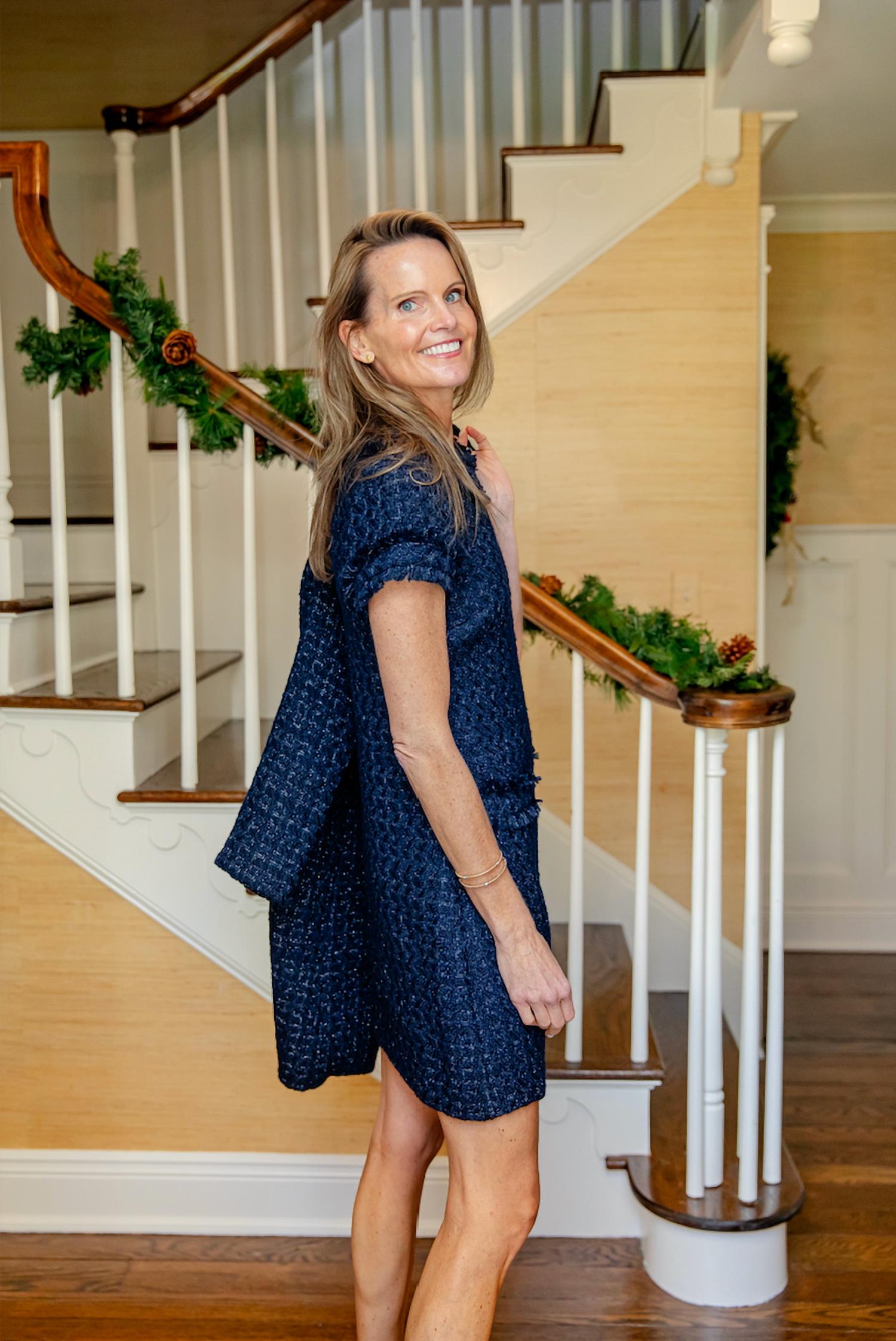 Sail To Sable - Metallic Tweed Short Sleeve Shift Dress