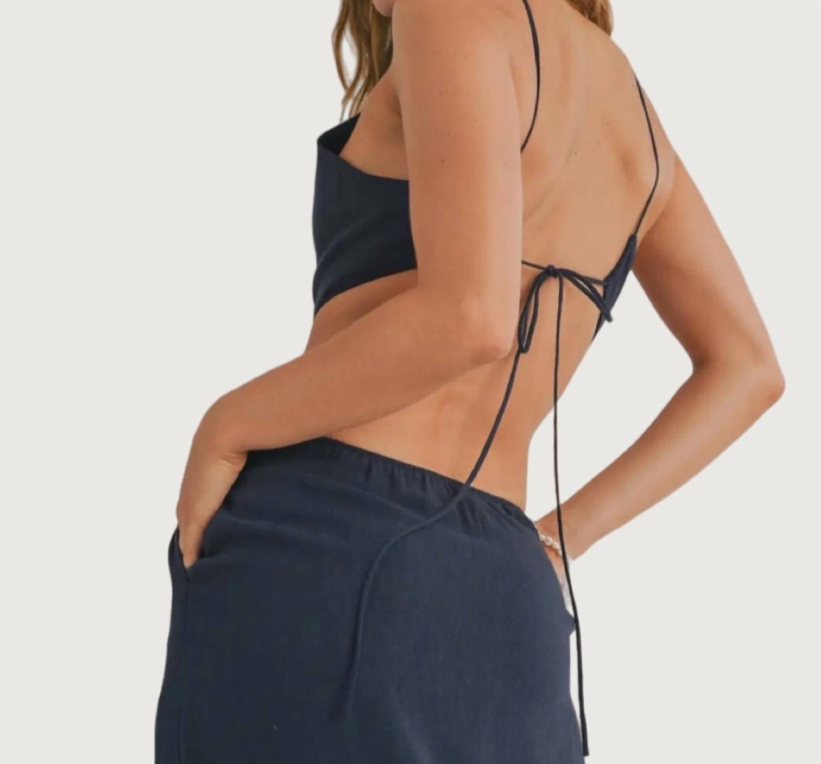 SAGE THE LABEL Cove Tie Dress in navy - women's dress - alternate view