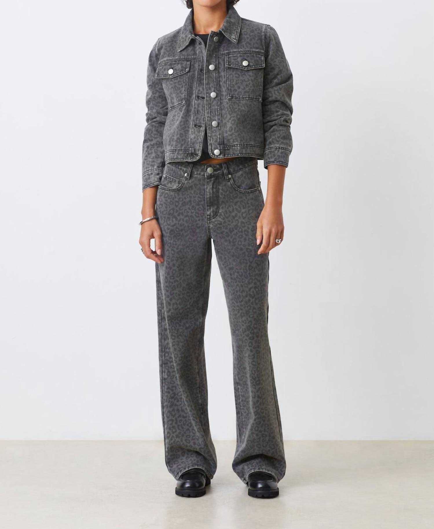Suncoo - Leopard Print Carbon Wide Leg Jeans