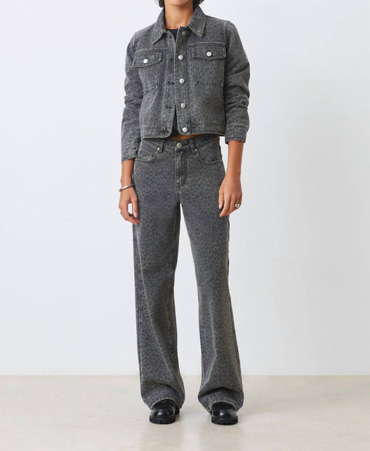 Suncoo - Leopard Print Carbon Wide Leg Jeans