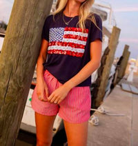 Queen Of Sparkles - Flower American Flag Tee