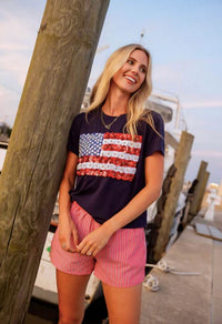 Queen Of Sparkles - Flower American Flag Tee
