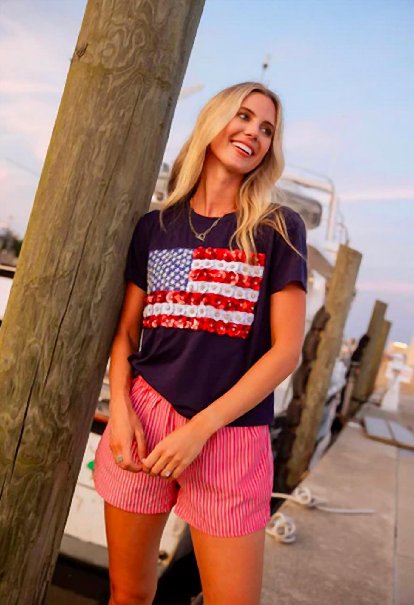 Queen Of Sparkles - Flower American Flag Tee