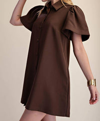 Glam - Collar Neck Covered Button Down Mini Dress