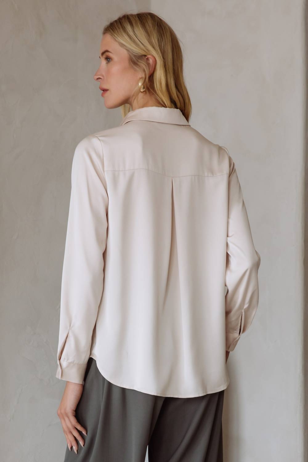 Skies Are Blue - Classic Satin Button Up Blouse