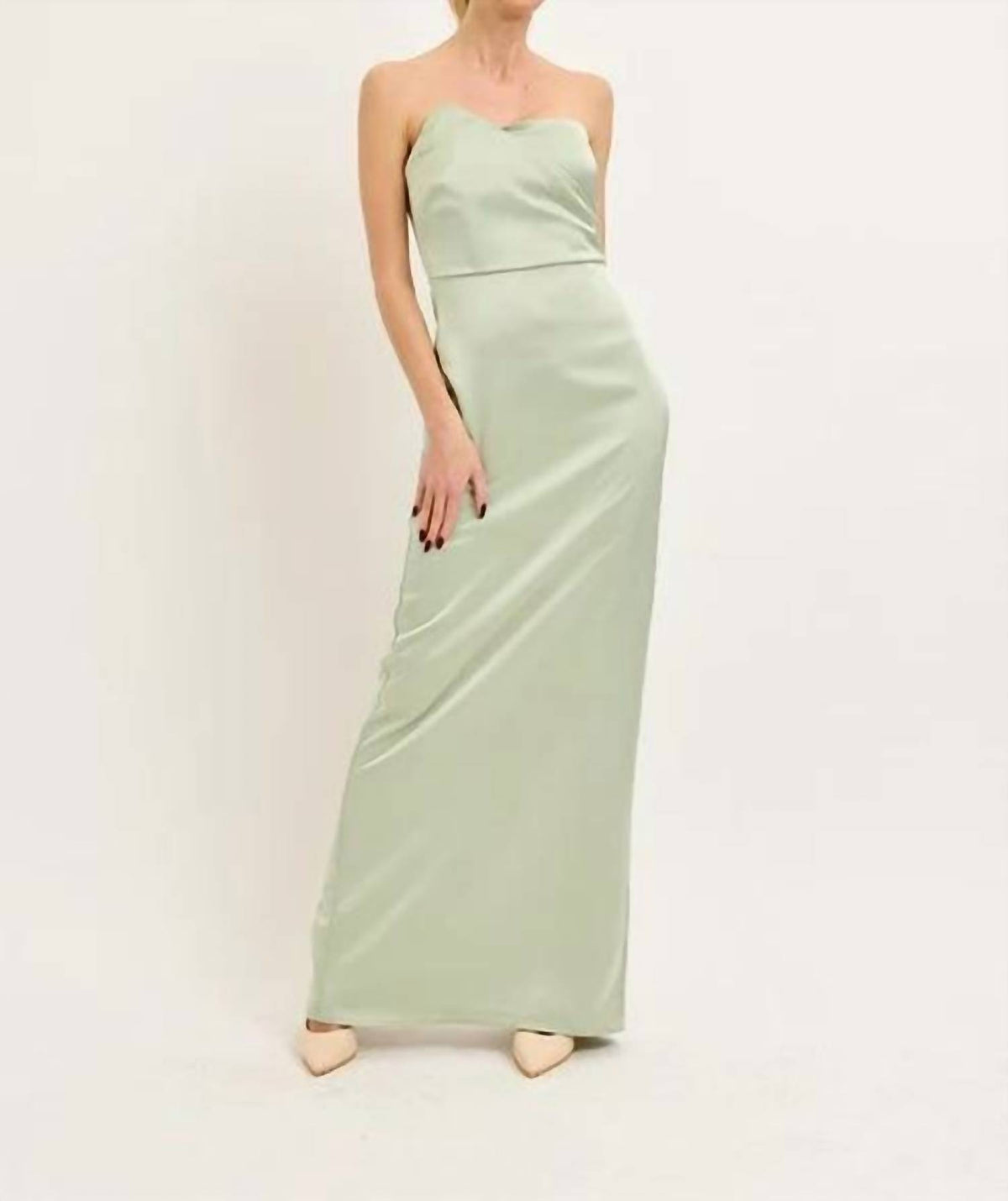 Lena - Strapless Asymmetrical Satin Maxi Dress
