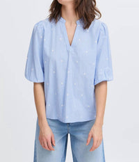 B.Young - Elbow Sleeve Split Neck Blouse