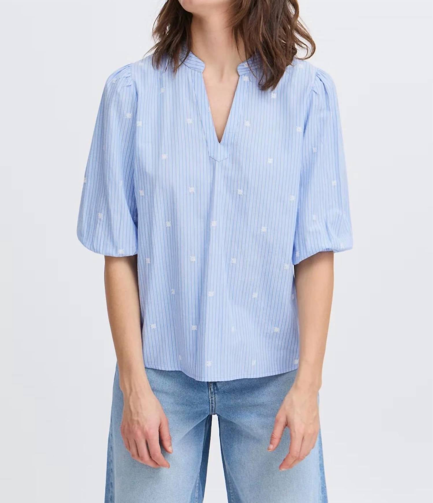 B.Young - Elbow Sleeve Split Neck Blouse