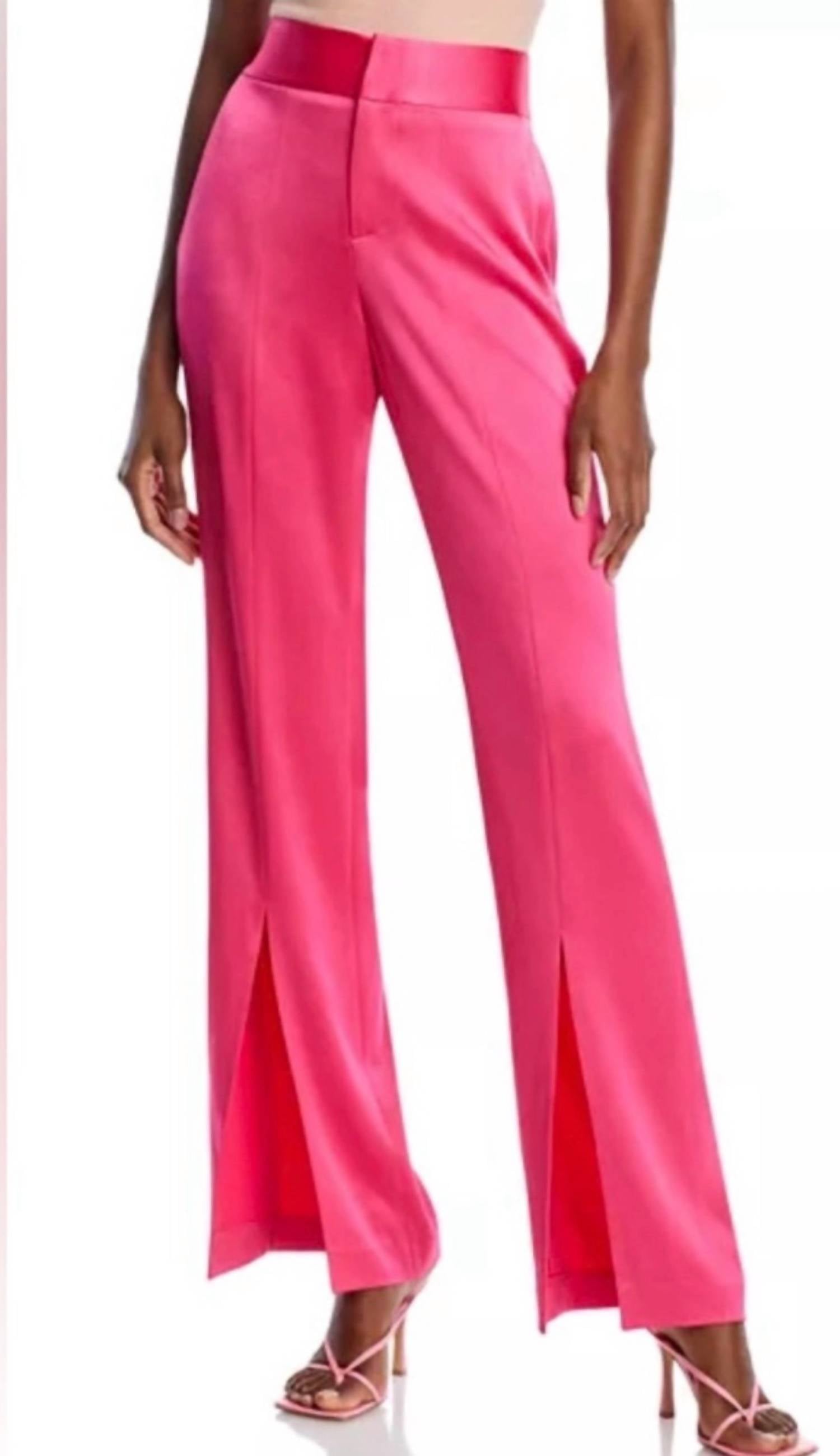 alice + olivia Jody Satin High Waist Slit Front Pants in pink - women's pants