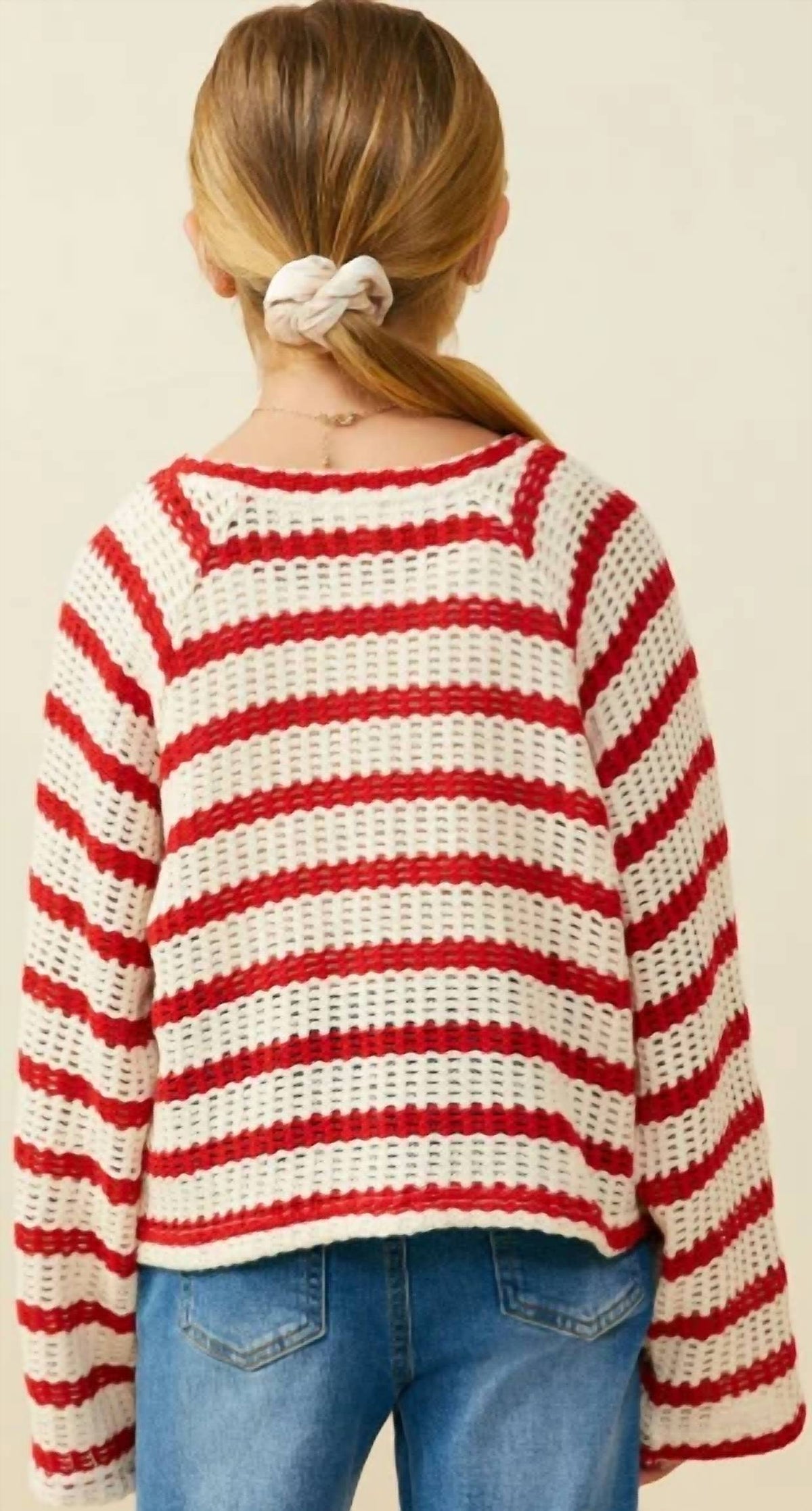 Hayden La - Girls Open Knit Striped Loose Knit Top