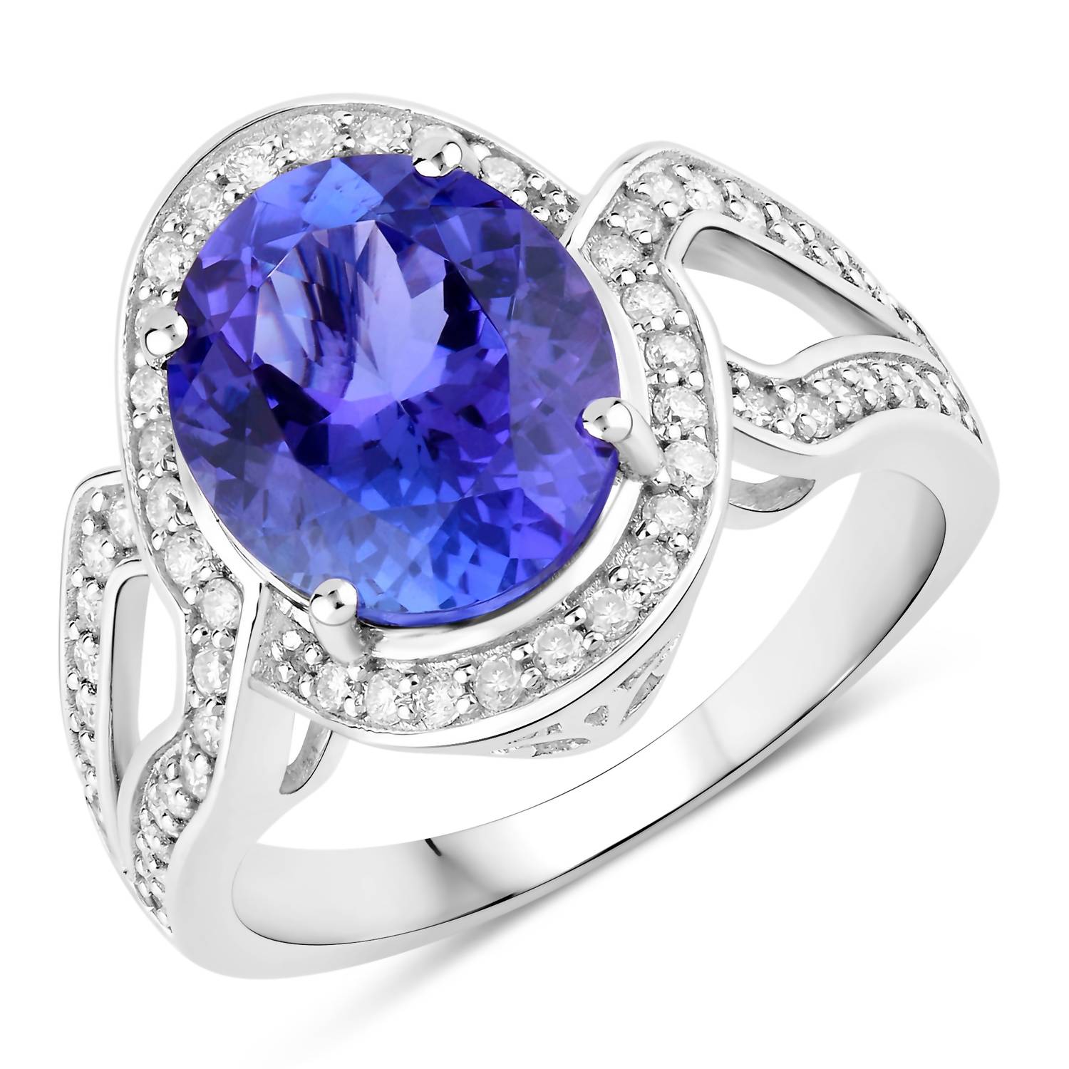 Diana M Jewels Women's Oval Natural Tanzanite Fashion Ring (4.19 Ct) - Statement in 14k white gold - women's jewelry