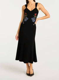 cinq a sept Floral Mixed Media Andre Midi Dress in black multi - women's dress - view 6