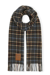 GANNI Women's Double Face Wool Check Scarf in grey - women's scarf