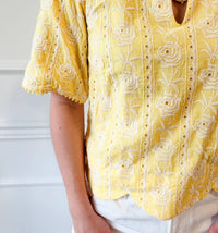 adelyn rae Eleanor Scallop Top in yellow - women's blouse - alternate view