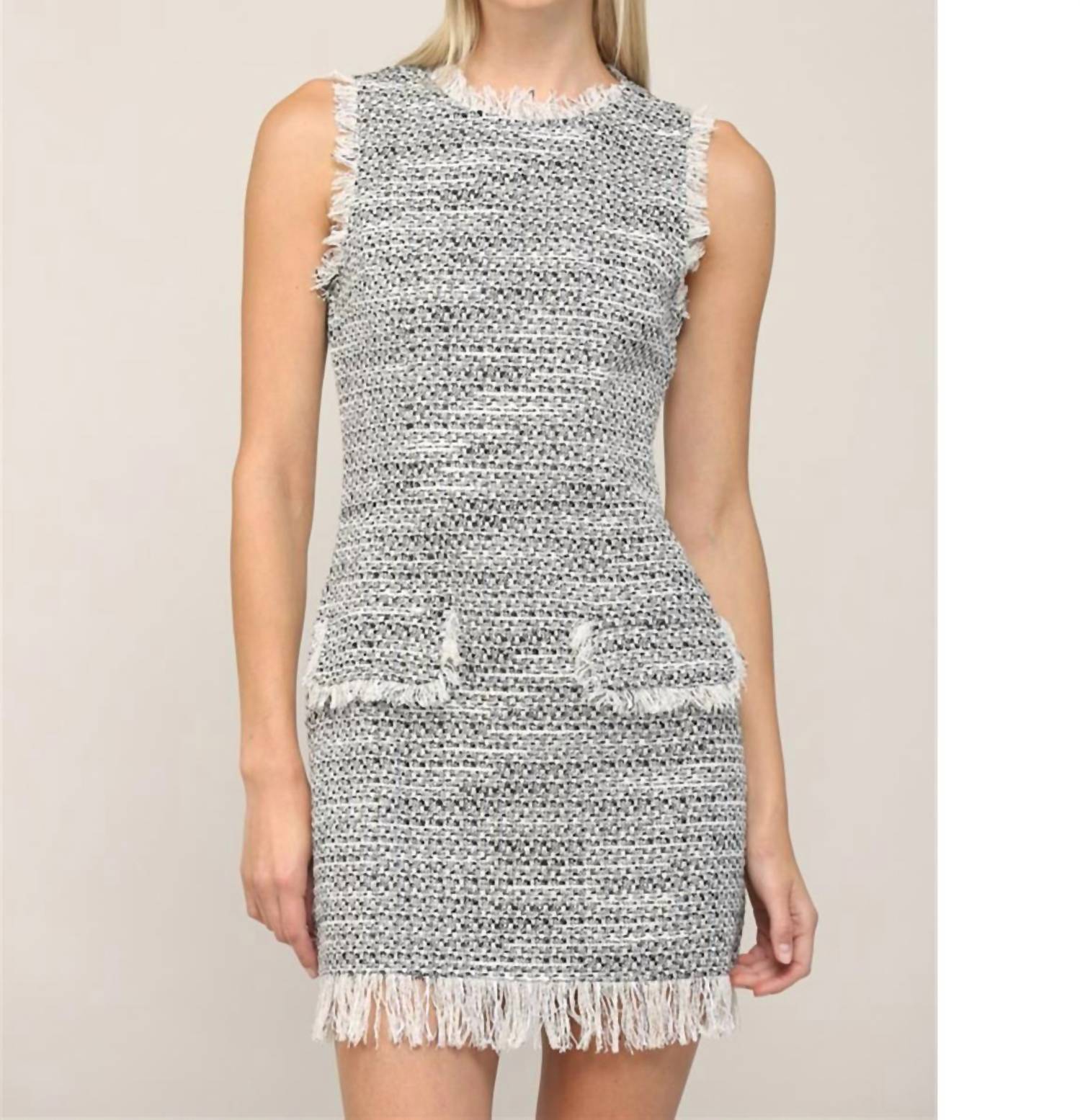 Fate - Tweed Faux Leather Zipper Dress