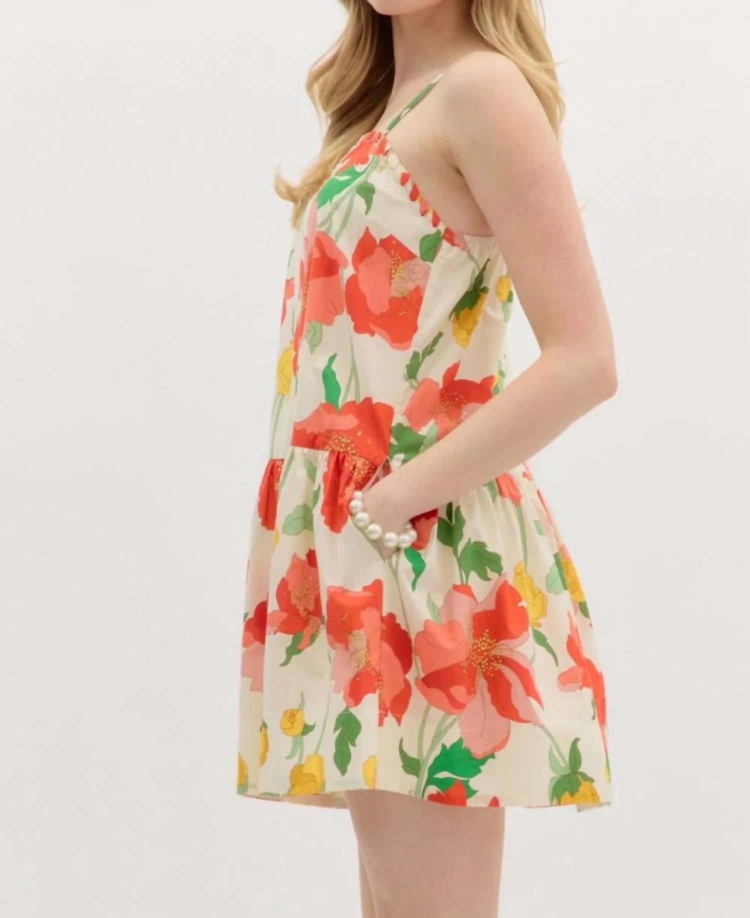 Entro - Floral U-neck Mini Dress With Pockets