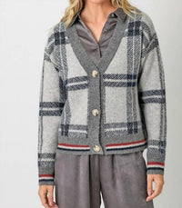 mystree The Londan Lane Plaid Cardigan in grey mix - women's cardigan