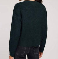 Gentle Fawn Marcie V Neck Cable Knit Pullover Sweater in wintergreen - women's sweater - alternate view