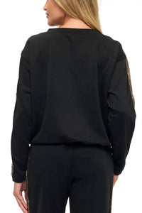 Ariella - Long Sleeve With Snakeskin Side Stripe & Drawstring Waist Jumpsuit