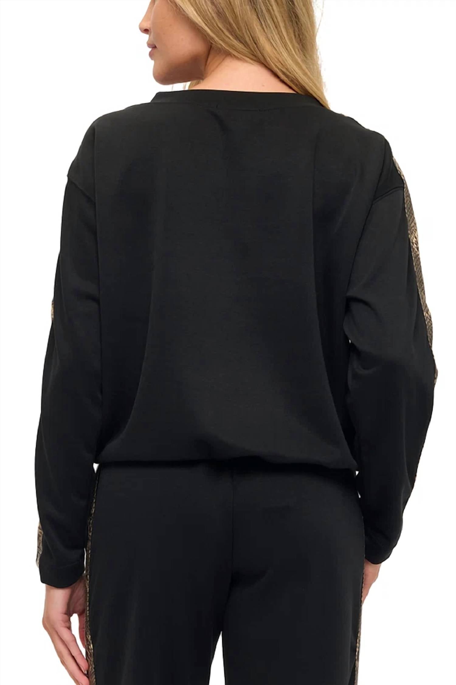 Ariella - Long Sleeve With Snakeskin Side Stripe & Drawstring Waist Jumpsuit