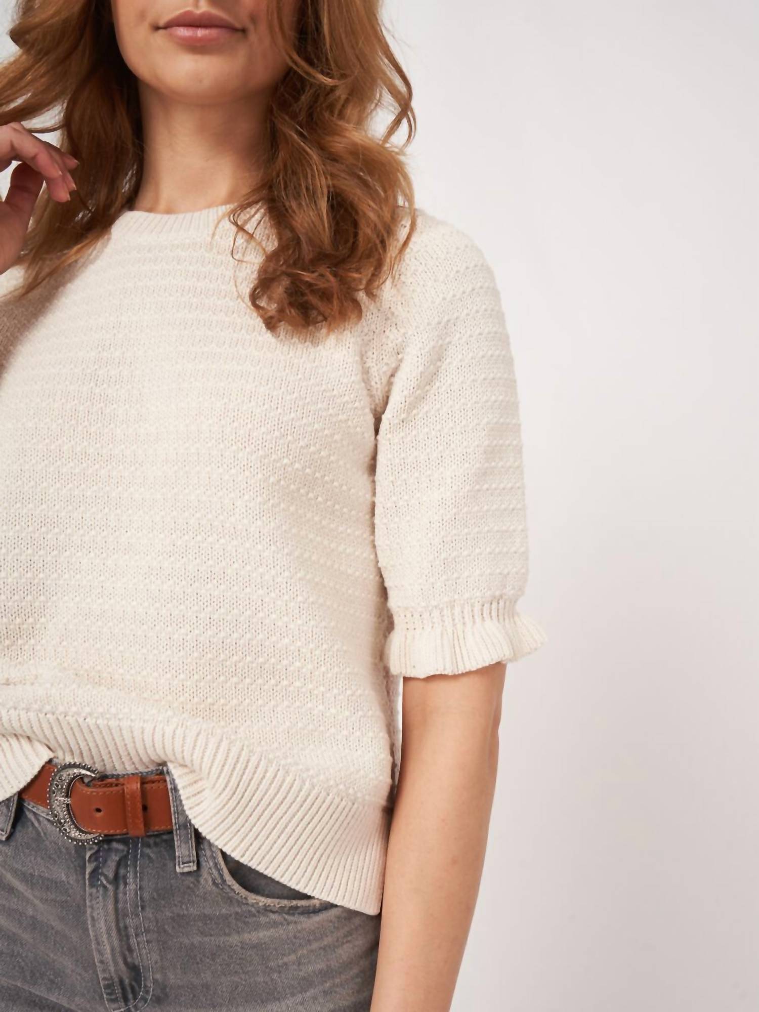 Repeat Cashmere - Short Sleeve Cotton Textured Knit Sweater