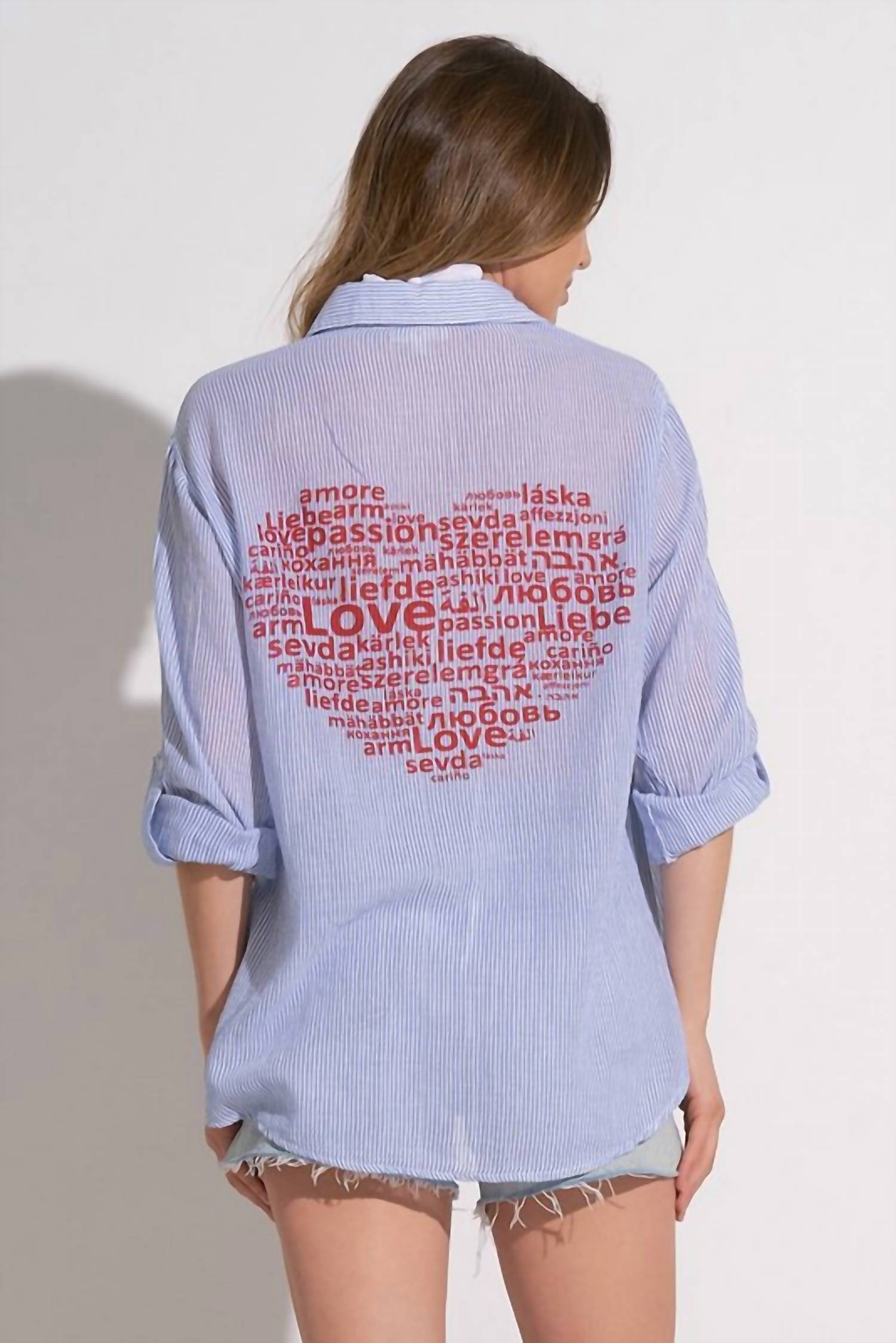 Elan - Button Down Heart Graphic Shirt