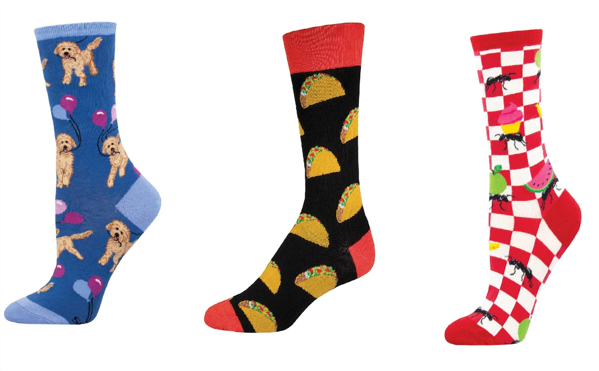 SOCKSMITH Women's Doodle Party & Tacos & Picnics Make Me Antsy Socks - Set Of 3 Pair in multi - women's accessory