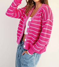 Ee:Some - Textured Open Stitch Striped Knit Cardigan