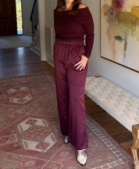 SKIES ARE BLUE Satin Luxe Jumpsuit in plum - women's pants - detail view