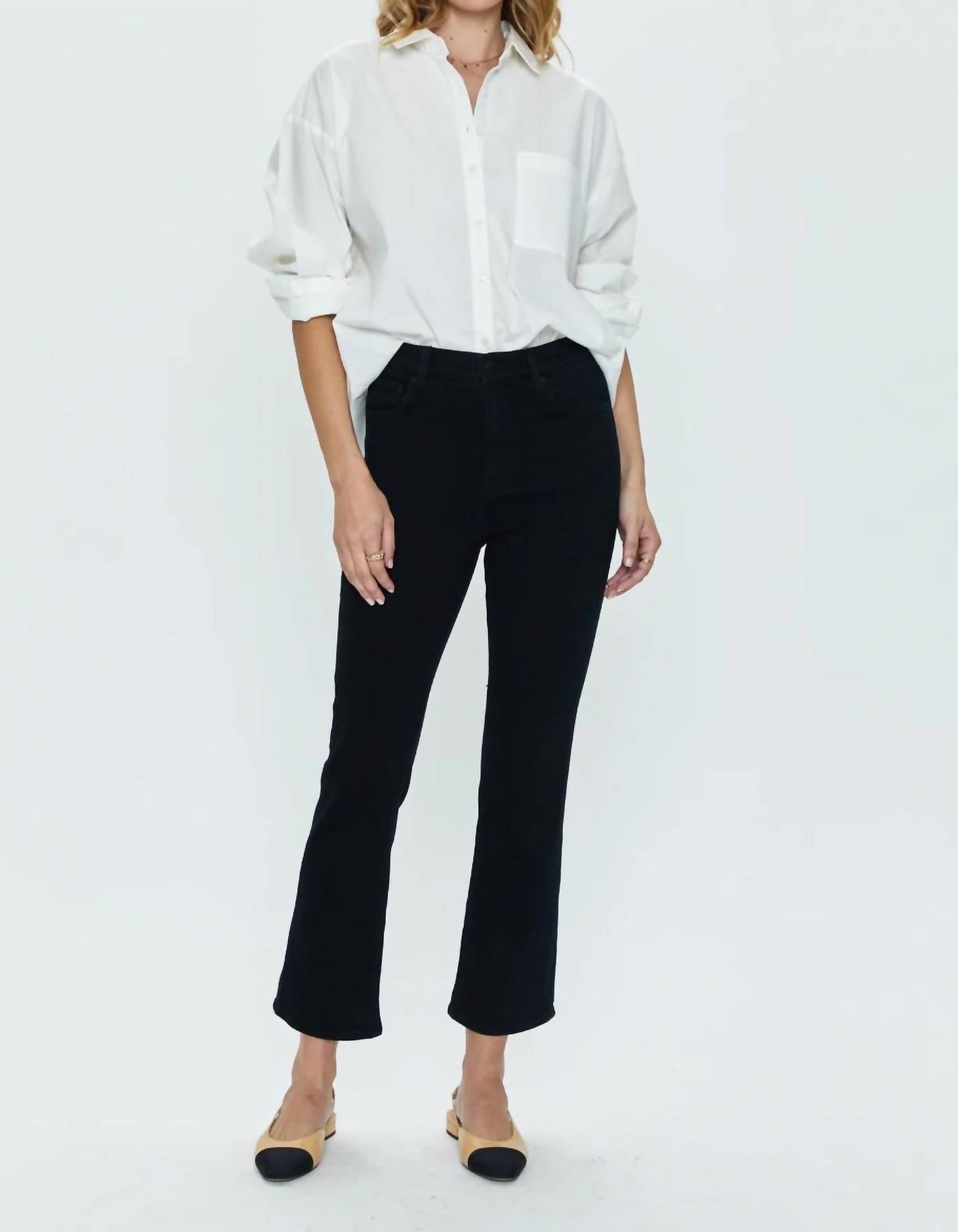 PISTOLA Lennon High Rise Crop Bootcut Jeans in dark vinyl - women's jeans