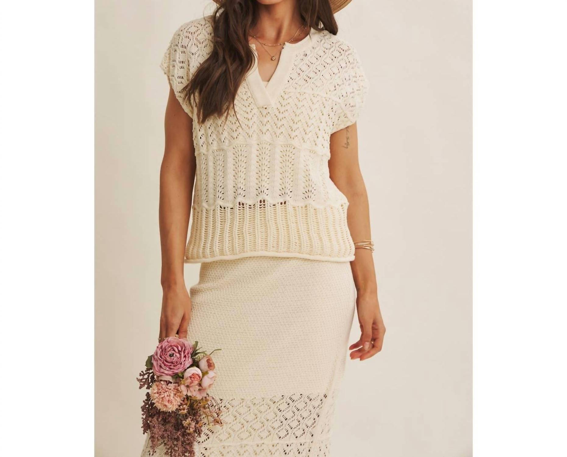 In February - Open Knit Pointelle Crochet Sweater