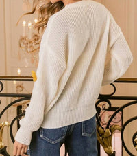 Bibi - Fall Yarn Stitching Letter and Flower Applique Sweater