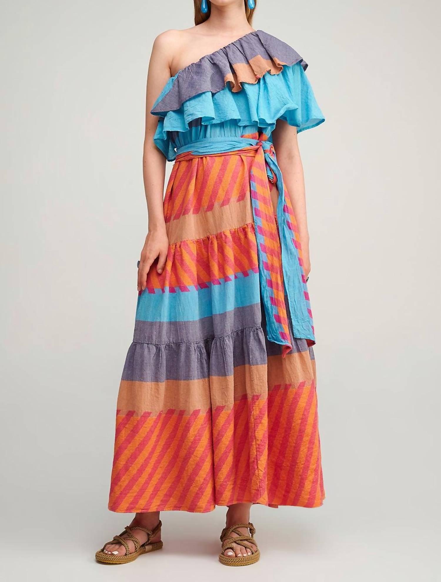 Pearl And Caviar - Cora Ruffled One Shoulder Maxi Dress