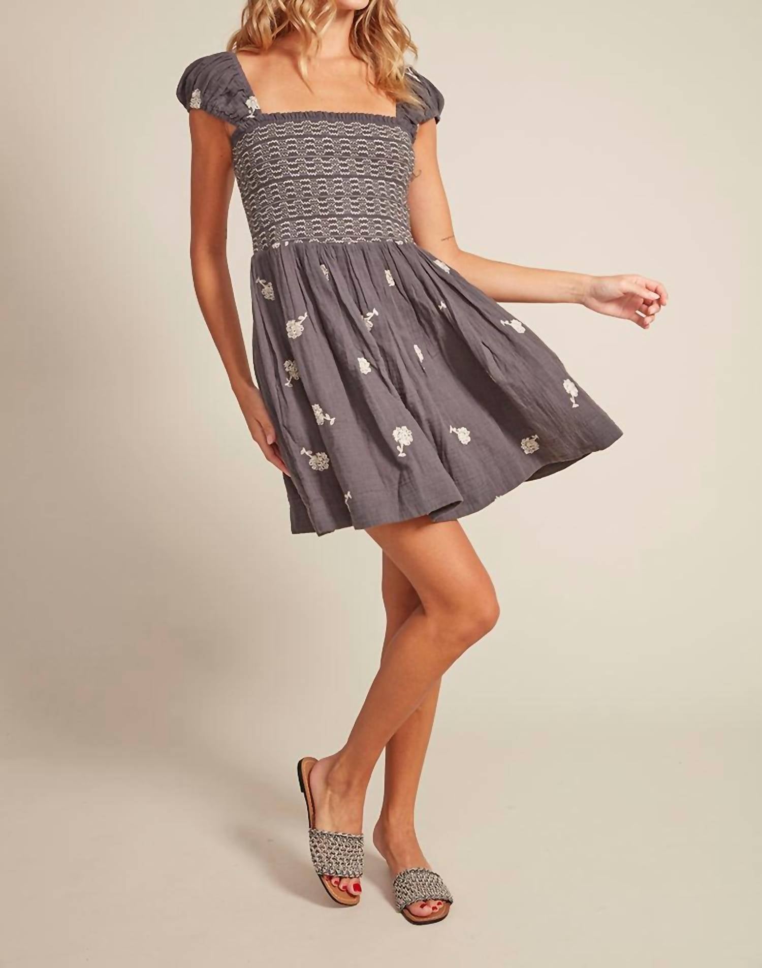 Rd Style - Francis Shirred With Embroidery Dress