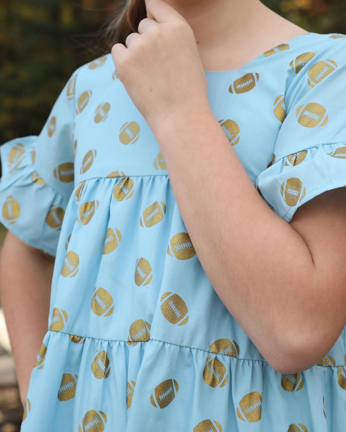 The Yellow Lamb - Girl's Game Day Tiered Dress With Footballs