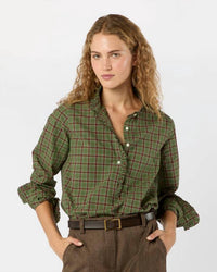 Ann Mashburn Frill Shirt in green red plaid poplin - women's shirt