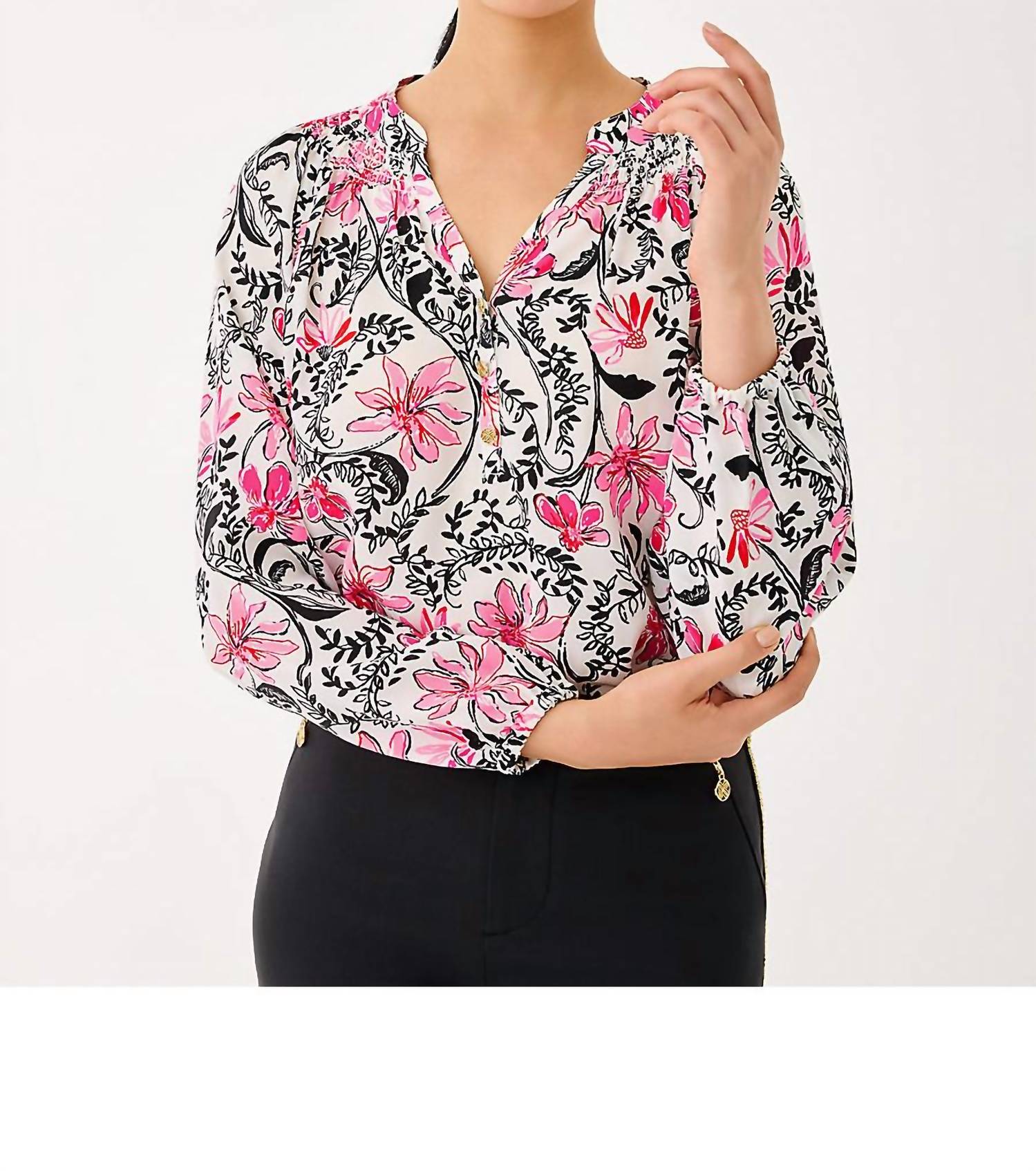 Lilly Pulitzer Elsa Silk Top in coconut sunshine seekers - women's blouse