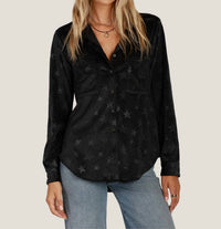 Dylan Star Embossed Maeve Shirt in black - women's long sleeve top