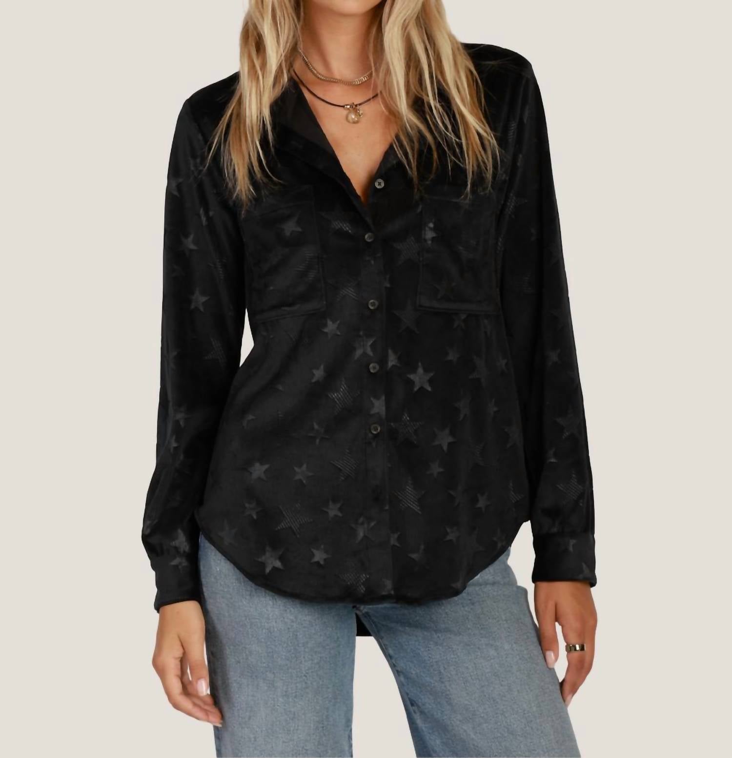 Dylan Star Embossed Maeve Shirt in black - women's long sleeve top