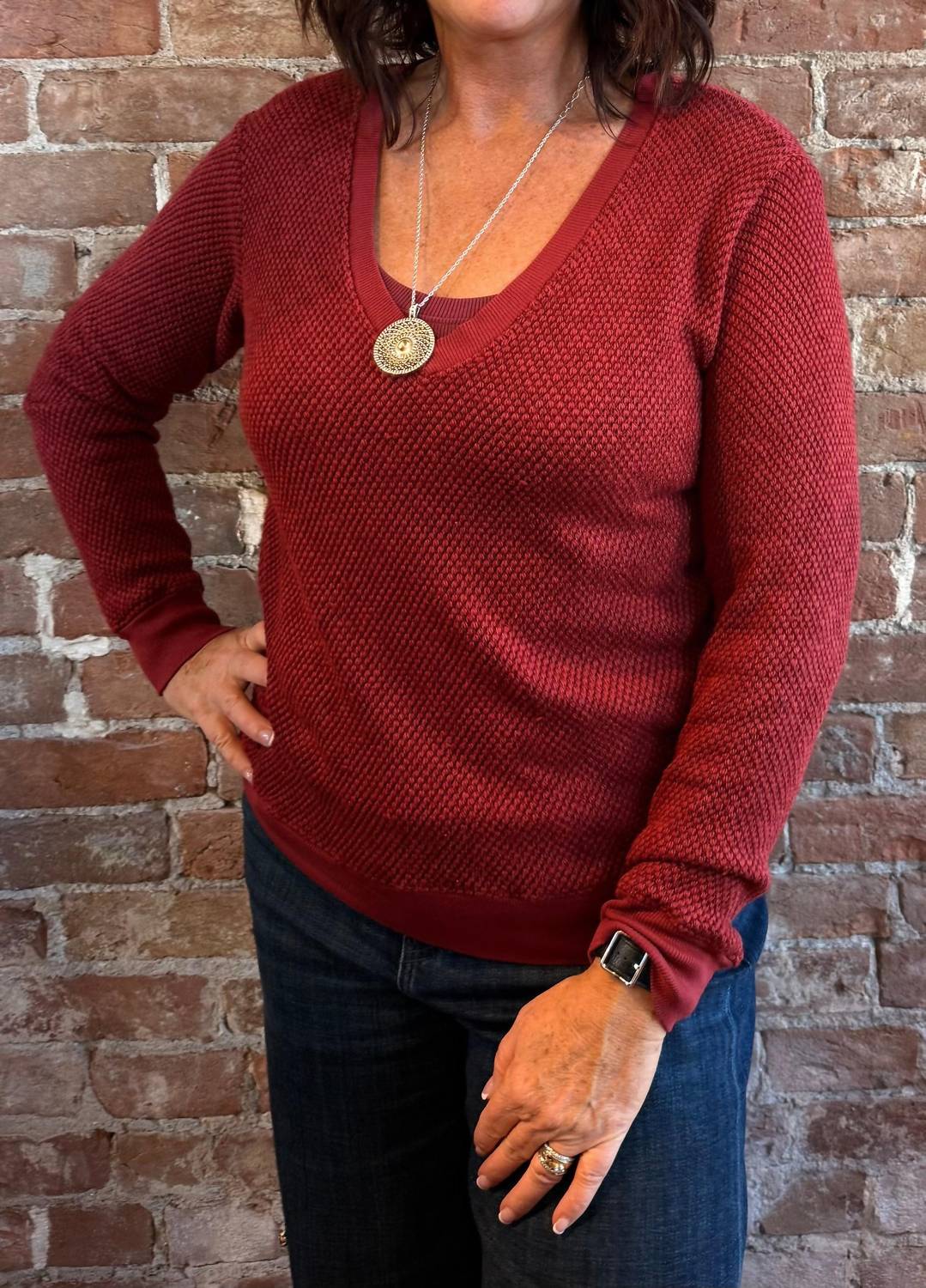 LAmade Gabrielle V Neck Pullover Sweater in merlot - women's sweater