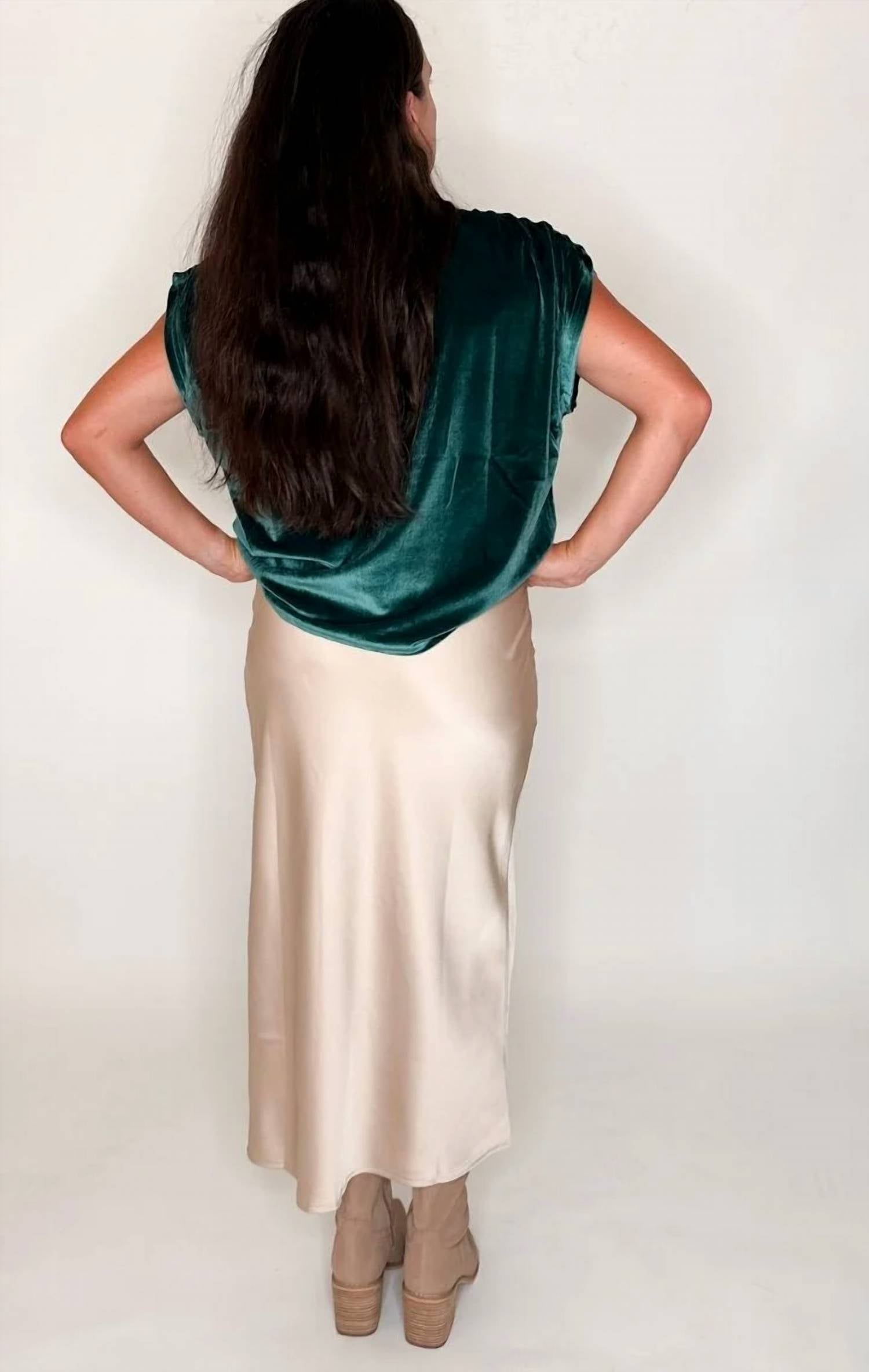 Amaryllis - Velvet Ruched Shoulder Tee