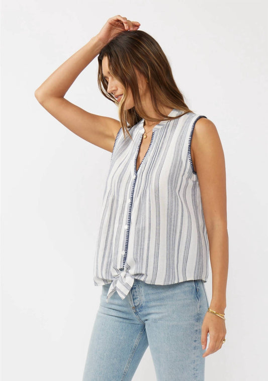 Lovestitch - Yarn-dyed Button-down Tie Front Tank Top