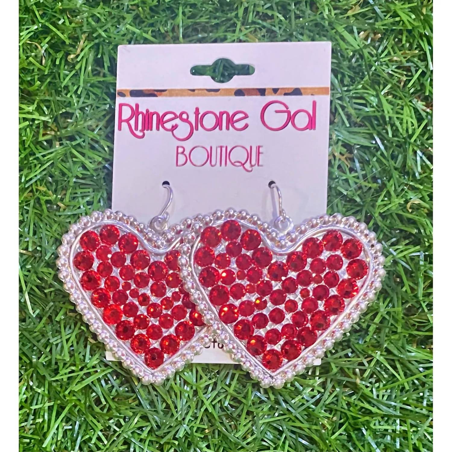 Pink Panache Women's Rhinestone Heart Dangle Earrings in red - women's jewelry - detail view