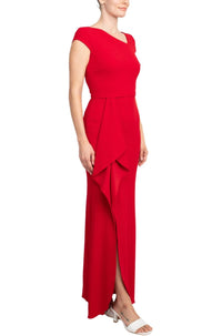Betsy & Adam - Asymmetrical Neck Cap Flutter Side Slit Scuba Dress