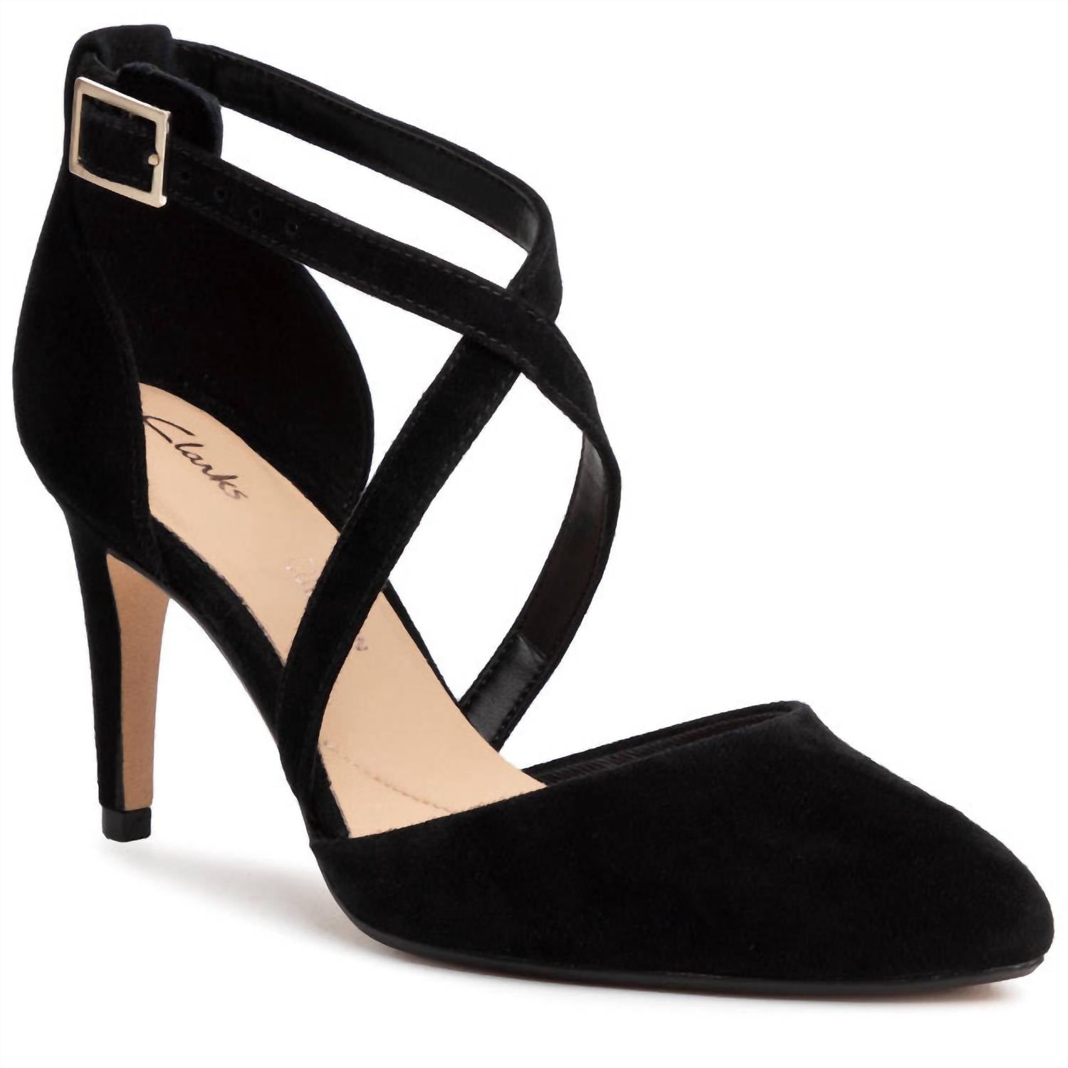 Clarks Women's Laina 85 Cross Heels in black suede - women's heels - alternate view
