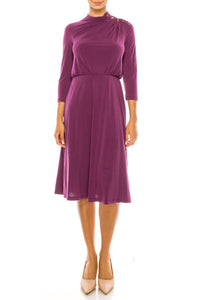 London Times - Crewneck A-line Midi Dress
