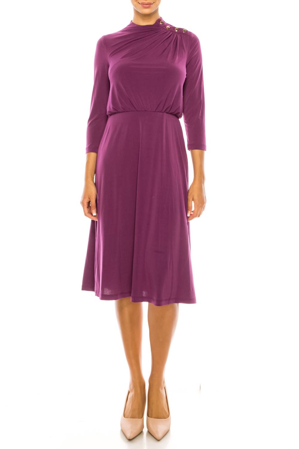 London Times - Crewneck A-line Midi Dress