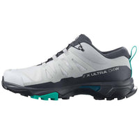 SALOMON Women's X Ultra 4 Gore-tex Hiking Shoe in lunar rock ebony mint leaf - women's shoe - detail view