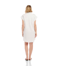 Karen Kane Stripe Cap Sleeve Shirtdress in off white with black - women's dress - view 4
